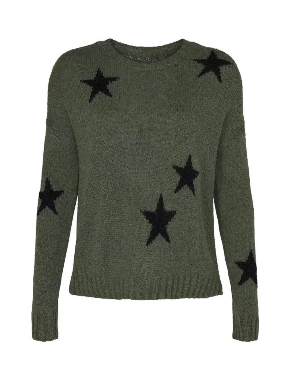 Rails Perci Green Sweater Olive Black Stars Merino Wool‎ Cozy Relaxed